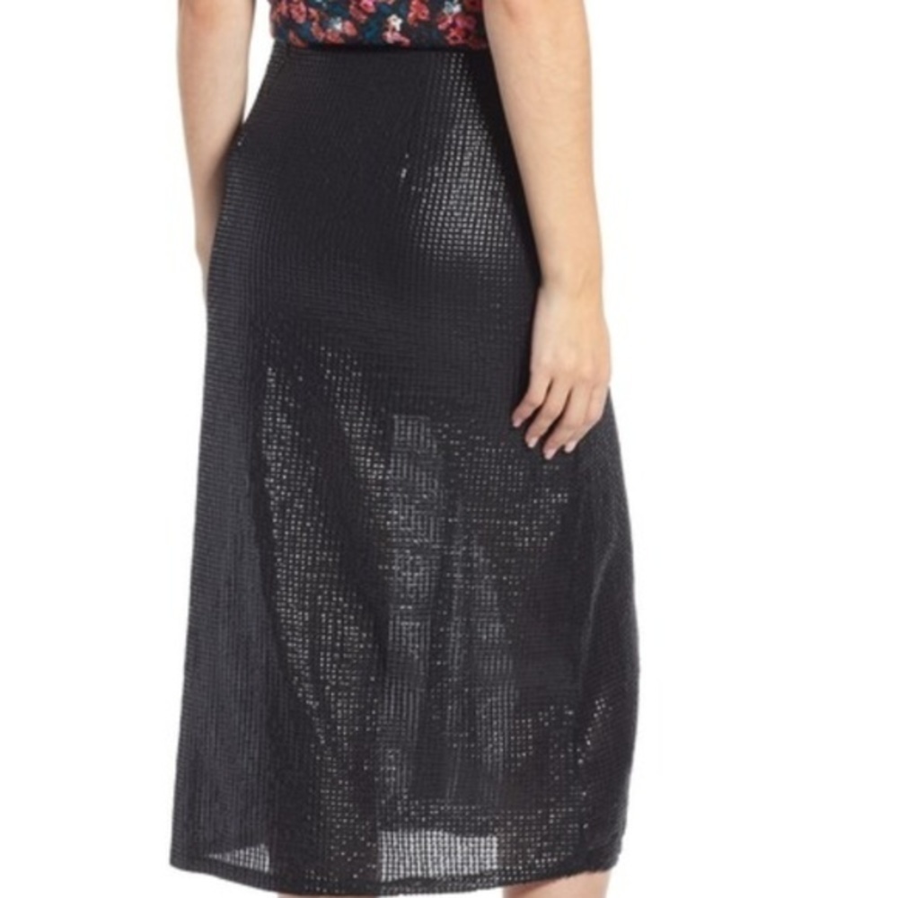 Something Navy Sequin Midi Skirt Tie Waist Skirt - Picture 3 of 6